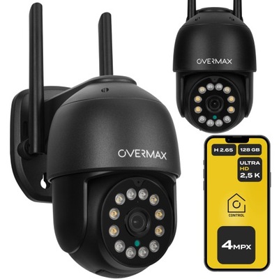 KAMERA ZEWNĘTRZNA OBROTOWA WIFI 4MPx 4x ZOOM CZARNA ULTRA HD PTZ IP66 LAN