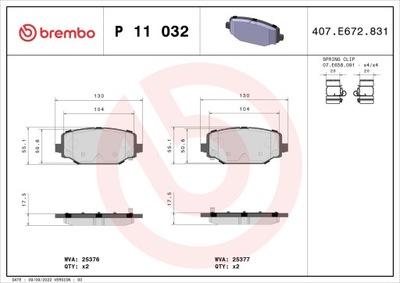 BREMBO P 11 032 KOMPLEKTAS TRINKELIŲ HAMULCOWYCH, STABDŽIAI DISKINIAI 