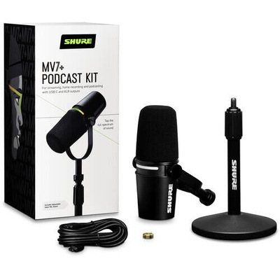 Shure MV7+BNDL mikrofon dynamiczny na XLR USB-C do podcastów ze statywem