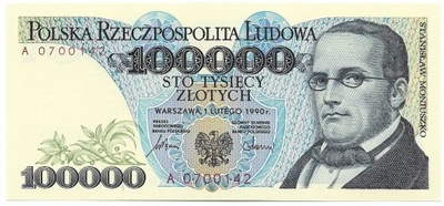 100 000 Zł ST. Moniuszko 1990r Seria A Stan/UNC