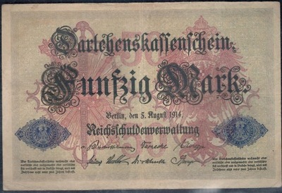 Banknot Niemcy 50 Marek 1914 ser. E stan dobry