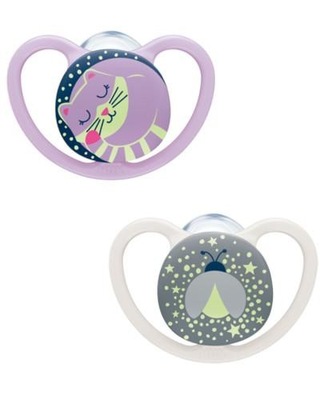 NUK Space Night 2x smoczek fluo 6-18m [736619B]