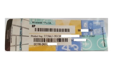 ORYGINALNA NAKLEJKA KLUCZ WINDOWS 7 PRO hp