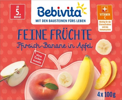 Bebivita mus owocowy Brzoskwinia-banan w jabłku 4 x 100g