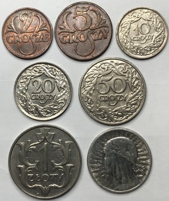 Zestaw II RP 7 monet 1923 - 1939 r jedna srebro
