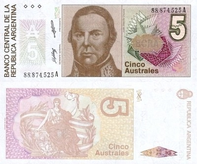 # ARGENTYNA - 5 AUSTRALES - 1985-89 - P-324 - UNC