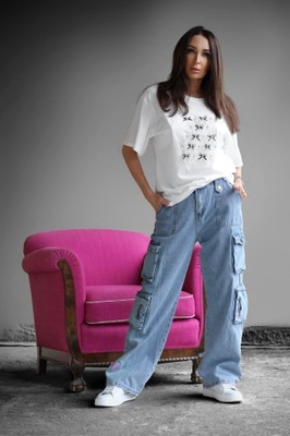 Spodnie jeansowe bojówki z kieszeniami Minouu S 36