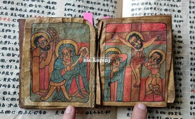 Ilustrowana księga rękopiśmienna na skórze Martwy język GEEZ Biblia XVIII w