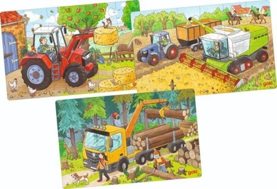 Zestaw Puzzli Pojazdy Rolnicze 3 obrazki Goki 3+