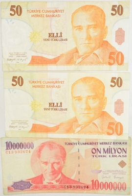 4.db.Zest.Turcja, Banknoty szt.3, St.3+