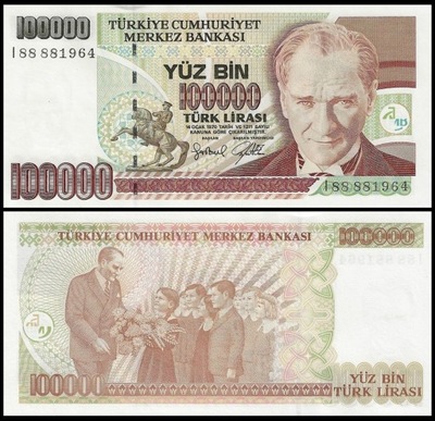 Turcja 100000 Lirasi 1996 P-206 UNC