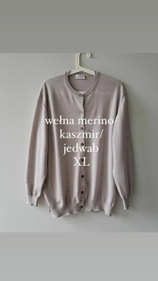 Sweter kardigan Setalana XL wełna merino/kaszmir/jedwab