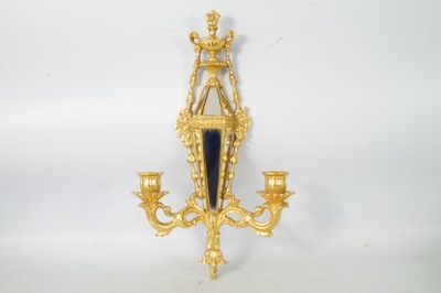 Barokowy kinkiet z lustrem złoty podwójny świecznik przyścienny