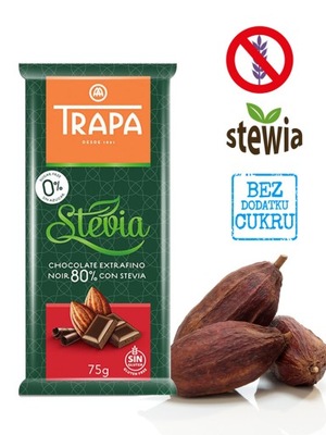 Czekolada gorzka 80% kakao ze stewią Trapa 75g