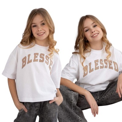 Biała koszulka z nadrukiem BLESSED KIZ by kids 140