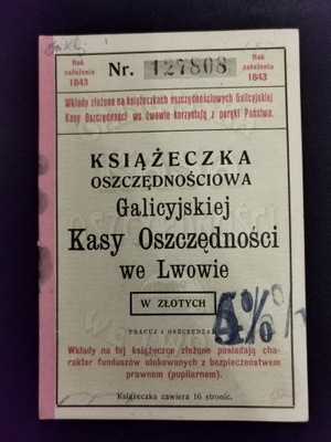 Książeczka Oszczędnościowa Lwów 1937 Galicyjska Kasa Oszczędności -4-