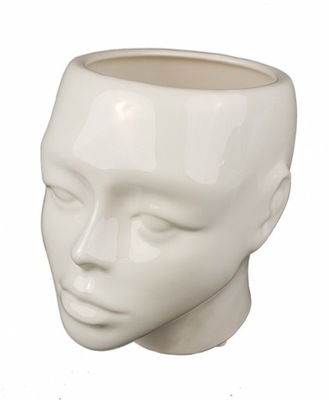 Oryginalna doniczka ceramiczna głowa biała