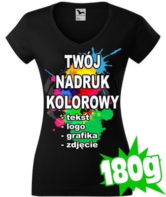 KOSZULKA Z WŁASNYM NADRUKIEM damska XS V-neck 01