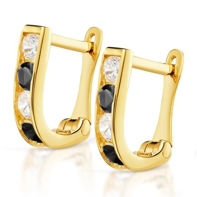 Złote kolczyki Prostokąciki Czarne 333