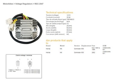 DZE REGULADOR DE TENSIÓN HONDA NX650 DOMINATOR '95-'99, '02 (31600-MAN-621) (  