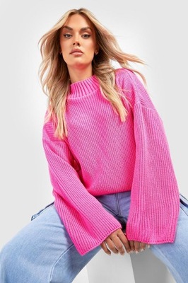 BOOHOO RÓŻOWY SWETER OVERSIZE ROZSZERZANE RĘKAWY TU8 NG2__48