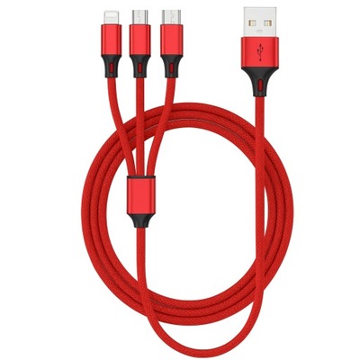 KABEL USB 3W1 DO IPHONE MICRO USB TYPE-C 1,2M CZERWONY