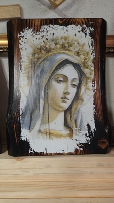 obraz na litym drewnie Matka Boska