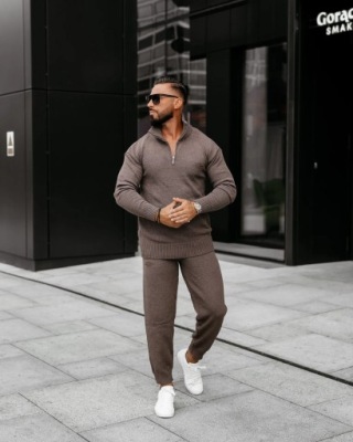 Komplet męski dzianinowy OLAVOGA Men OLLAN - Grafit (Rozmiar: XL)