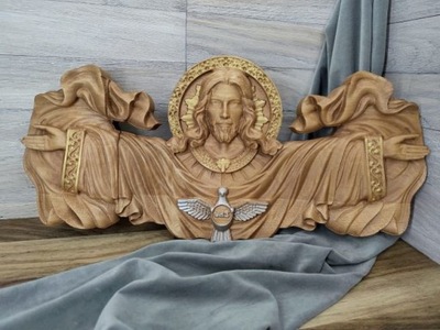Płaskorzeźba drewniana obraz Jezus Chrystus gołąb komunia IHS 100 cm