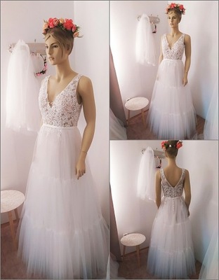 nowa tiulowa suknia ślubna z koronką 38 różnemodel