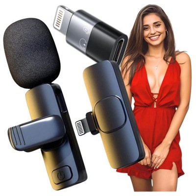 ZESTAW MIKROFON BEZPRZEWODOWY USB C Z ADAPTEREM DO IPHONE LIGHTNING MOBILNY