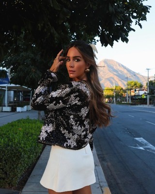 ZARA KARDIGAN BEZ ZAPIĘCIA WYSZYWANY CEKINAMI M