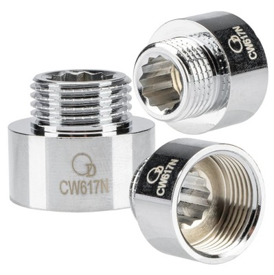 PRODLUŽOVACÍ MOSAZNÁ REDUKČNÍ SPOJKA CHROMOVANÁ VNITŘNÍ ZÁVIT 3/4x1/2 VNĚJŠÍ ZÁVIT 15