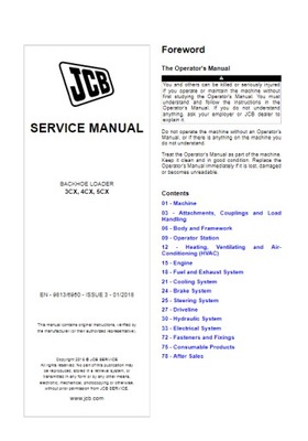 JCB SERVICE MANUAL BACKHOE LOADER 3CX, 4CX, 5CX