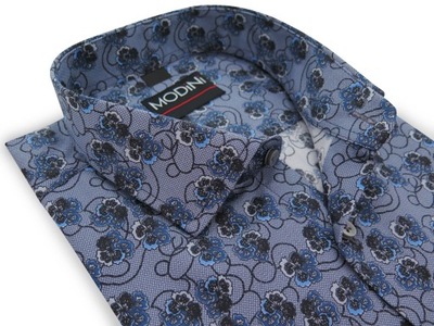 Unikatowa niebieska koszula męska w kwiaty Y85 176-182 / 47-Regular