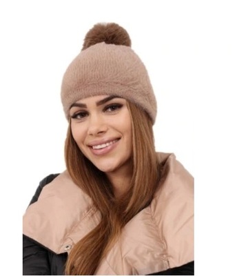 czapka ciepła damska alpaka pompon z futra
