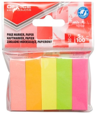 Zakładki papier 5x100 kart mix samoprzylepne