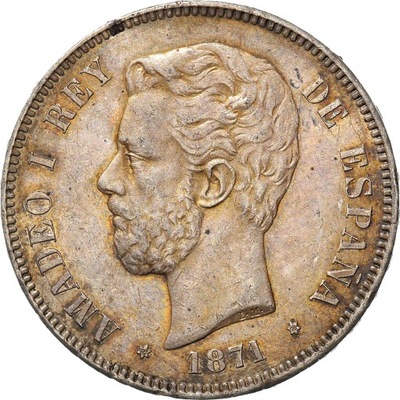 Moneta, Hiszpania, Amadeao I, 5 Pesetas, 1874, Mad