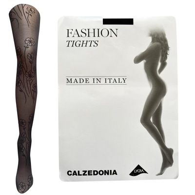 CALZEDONIA Czarne Siateczkowe Tiulowe Rajstopy Kwiaty Tg 1/2 S/M