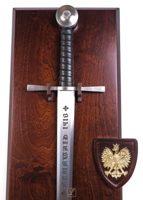 Miecz grunwaldzki 1410r. na drewnianym tablo w komplecie Polskie rękodzieło