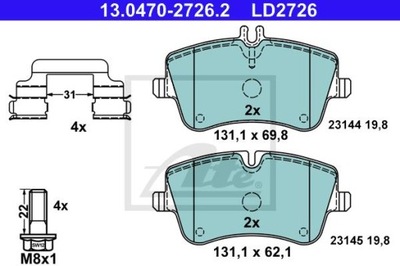 ATE 13.0470-2726.2 КОЛОДКИ КЕРАМИЧЕСКИЕ ПЕРЕД DB W203/S203/CL203/C209 1,6-2,2