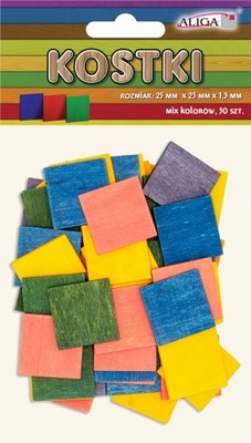 Kostki drewniane kolorowe mix 2,5x2,5cm 50 szt