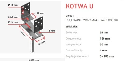 Kotwa U do stopy/szklanki betonowej