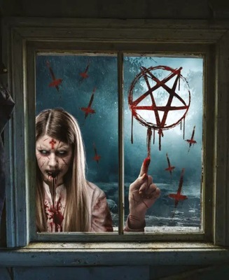 NAKLEJKI NA OKNO UPIÓR I PENTAGRAM HALLOWEEN OZDOBA DEKORACJA HORROR