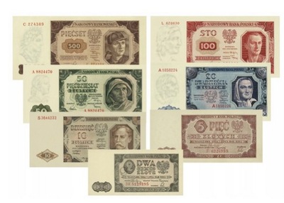 ZESTAW BANKNOTY PRL 2 -500ZŁ 1948 UNC KOPIE - L43