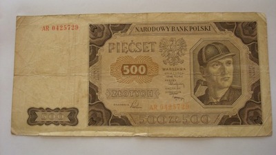 Banknot 500 złotych 1948 seria AR stan 3-