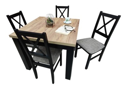 Stół kwadratowy rozkładany 90x90/140 + 4 krzesła