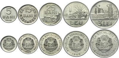 Rumunia zestaw 5 monet 5 15 25 Bani 1 i 3 Lei 1966