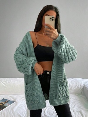 SHEIN MIĘTOWY SWETER KARDIGAN WARKOCZE M 686