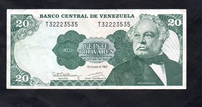 BANKNOT WENEZUELA -- 20 BOLIVARES -- 1992 rok